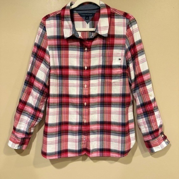Tommy Hilfiger Women's Plaid Button-Front Shirt Long‎ Sleeve Red Blue Size Large - Picture 5 of 7